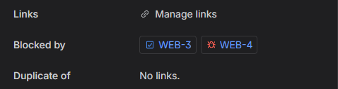 The Blocked by picker on the issue view showing two linked issues